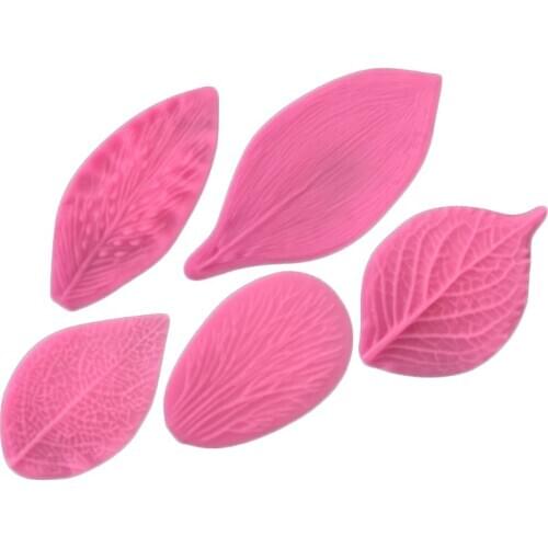 5pcs/set Leaf Silicone Mold Fondant Cake Decorating Tool Peony Rose Floral Petal X7YC
