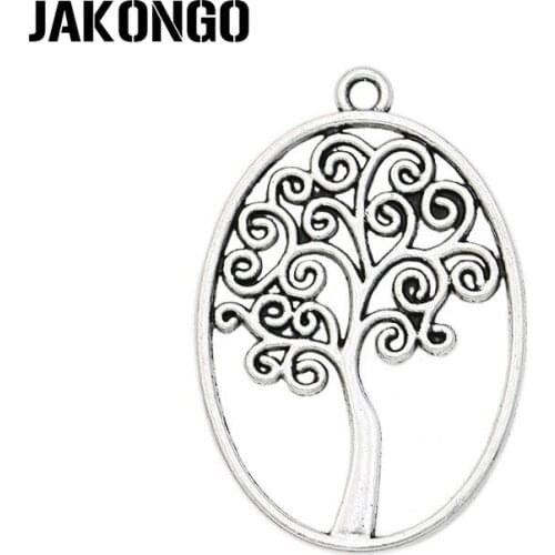 5PCS Antique Silver Plated Hollow Tree of Life Charms Pendants for Jewelry Making Necklace DIY Handmade Craft 40x27mm