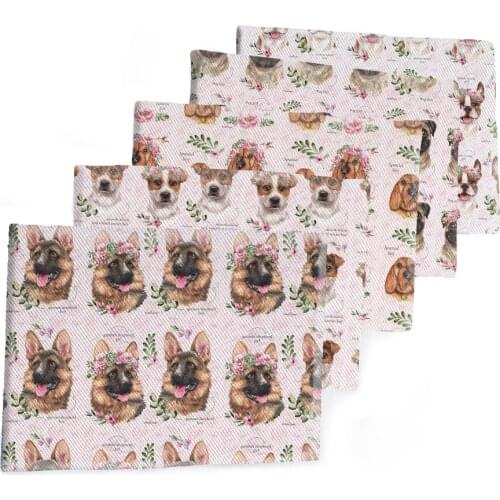 50*145CM Fabric Cartoon Pet Dogs Designs Printed Polyester Cotton Twill Fabric Patchwor Printed