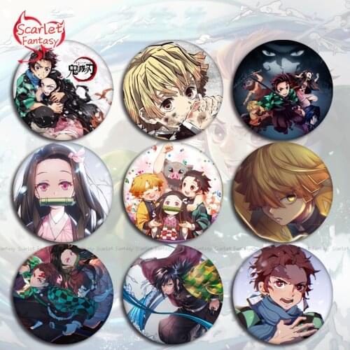 Anime Demon Slayer Brooch Kimetsu no Yaiba Round Cosplay Badges Pin Nezuko Icons Pins Badge Clothing Bag Decoration Metal DIY