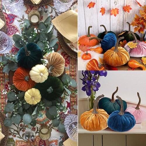 1 pc Handmade Velvet Pumpkins Decor Super Soft Stuffed Pumpkin with Exquisite Artificial Pumpkin Simulated Cute Pumpkins