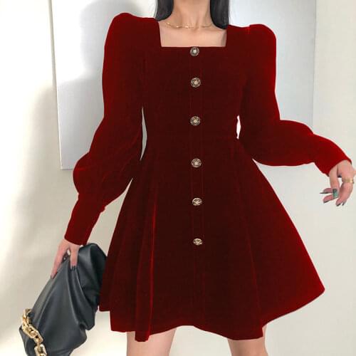 Bella Philosophy Long Sleeve Dress Velvet Single Breasted Ladies Sukienki Female Mini Dress Roupas Feminina Party Night Palace