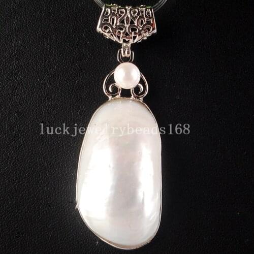 Free Shipping Women Fashion Jewelry 23x65x13mm Beautiful White Mother of pearl Shell Oval Pendant Bead C3766