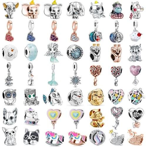 New Fashion Charm Original Color Love Elephant Dog Owl Tree People Beads Suitable for Original Pandora Lady Bracelet JewelryGift