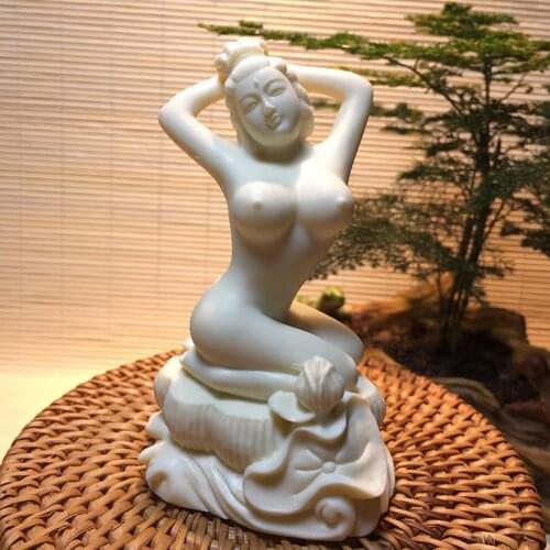 Wood / Wooden Tibet Nepal Vintage folk beauty girl Hand Carving Sexy female Girl Statue Figure Sculpture Ivory fruit Pressing po