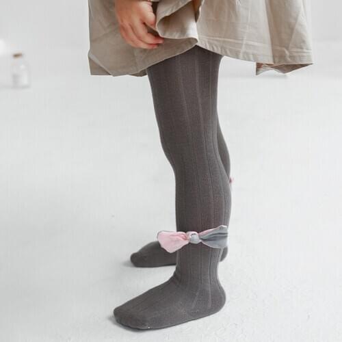 Kids Girls Cotton Ribbed Pantyhose Toddler Children Spring Autumn Princess Knit Bow Tights Newborn Infant Pants Baby Accessories