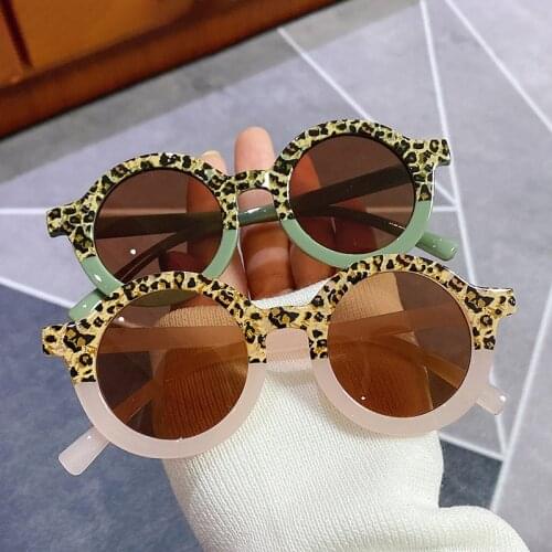 Kids Round Sunglasses Girls Boys Shiny Leopard Sun Glasses Lovely Pink Children Baby Eyewear Fashion Gradient Eyeglasses UV400