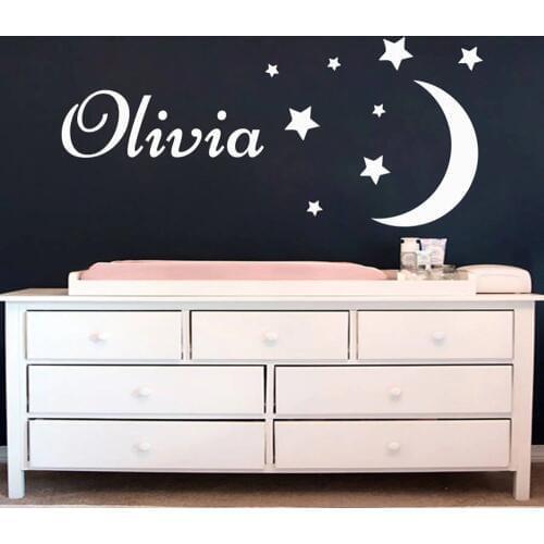 Name Wall Decal - Stars Wall Decals - Vinyl Stickers - Moon Art - Nursery Decor -Girls Boys Room Mural -Bedroom Decorate D245