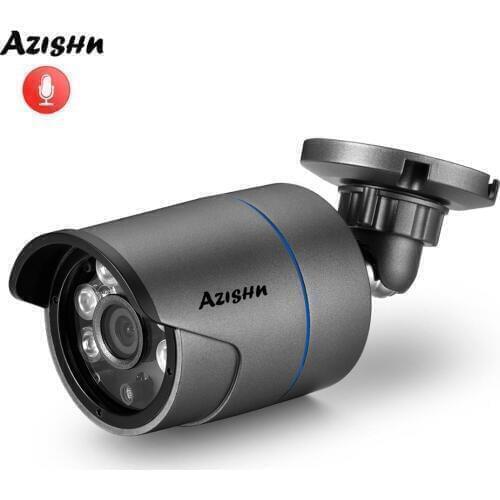 AZISHN H.265+ Audio 5MP FULL HD 2592X1944 Metal IP Camera ONVIF Outdoor 6Array LED Network Mic P2P 48V POE Security CCTV Camera