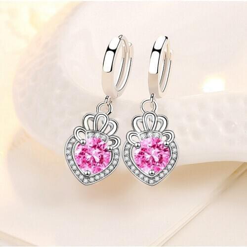 KOFSAC New Trendy 925 Sterling Silver Earrings For Women Wedding Jewelry Exquisite Crown Love Heart Earring Lady Birthday Gift