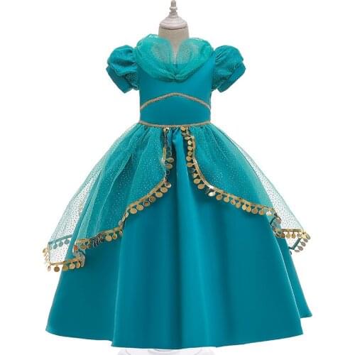 Girls Cosplay Costume Aladdin Magic Lamp Jasmine Princess Children Dress Summer Short Sleeves Clothing Kids Christmas