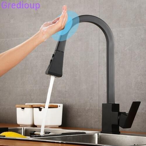Sink Touch Faucet Kitchen Smart Sensor Intelligent Tap Hot Cold Water Mixer Automatic Crane Single Hole Deck Mount Brass Faucets