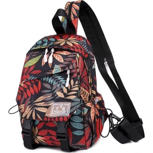 Fashion Womens Backpack Trendy Leaf Print School Bag For Teenage Girls Nylon Large Capacity Waterproof Mini Travel Backpacks