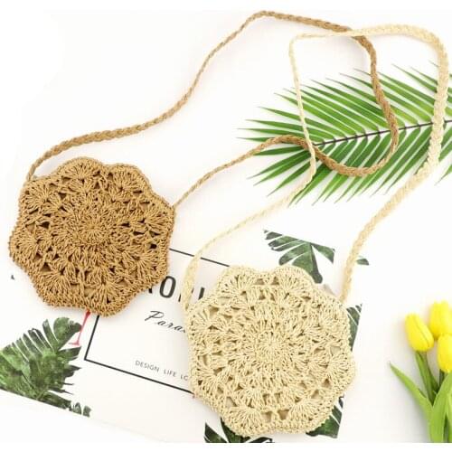 New paper rope diamond straw bag mobile phone purse small round woven casual bag handbag