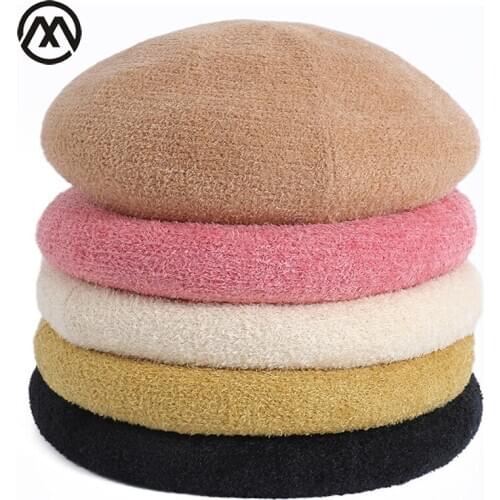 New women beret ladies cashmere beret hat woman beanie retro hat pure color elegant painter hat autumn and winter fashion cap