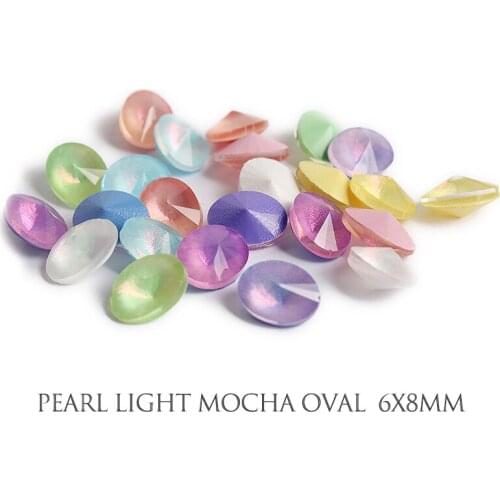 Pearl Light Mocha Pointed Bottom Oval 6x8MM Glass Nail Art Rhinestones Stone 30/100Pcs Apply To DIY Manicure Accessories