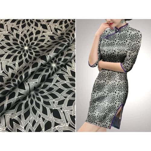 New hand-painted lotus digital inkjet silk stretch satin fabric cheongsam dress wide leg pants shirt kimono fabric high fashion