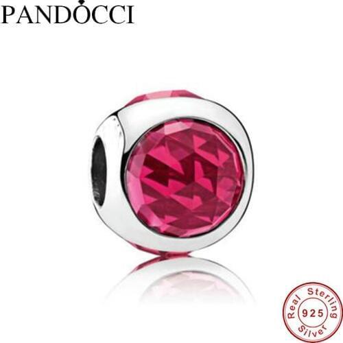 Charms Fits for Pandora Bracelets Radiant Droplet Beads with Cerise Crystals 100% 925 Sterling-Silver-Jewelry Free Shipping