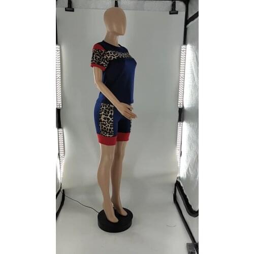 Custom Logo casual leopard print suits set for women sport shorts women t shirts