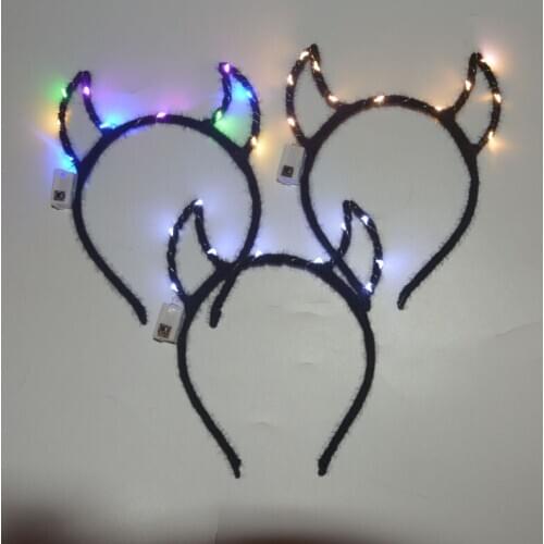 LED Blinking Flashing Devil Demon Headband Ear Headwear Glow Party Supplies Light up Gift For children and adult