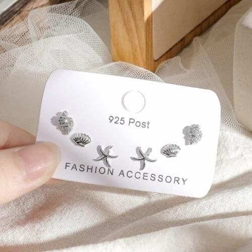 Cute Starfish Shell Zircon Conch Small 6-piece Earrings Set For Women Friend Gif