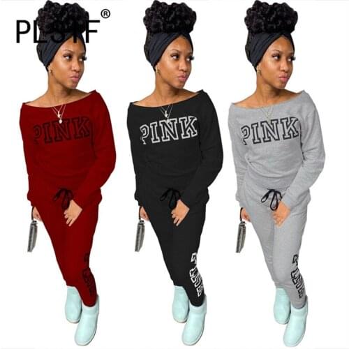 Two Pieces Sweatsuit Long Sleeve Letter Print Tops And Jogging Pant Outfits Slim Matching Tracksuits