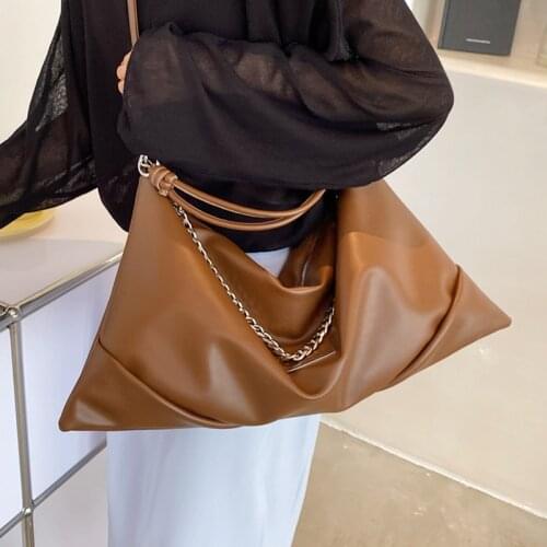 Vintage Big Women Hobo Bags Soft Leather Shoulder Shopper Bag Lady Large Chain Casual Tote Bag Female Oversize Crossbody Handbag