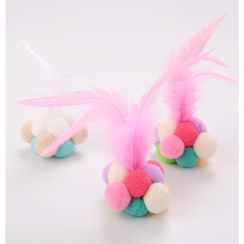 Pet Supplies Cats Toy Ball Sound Squeak Toy Colorful Plush Feather Bell Funny Interactive Toys for Pet Cat Toys Dropship