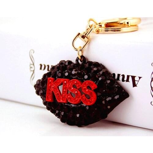 Creative rhinestone lips set heart-shaped perfume bottle keychain ladies bag metal pendant clover keychain small gift
