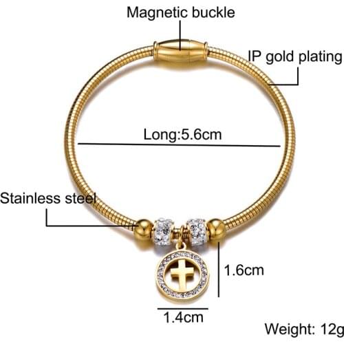 WT-REB008 Christian Cross Micropave CZ Stainless Steel Serpentine Bracelet Christian Bracelet Titanium Steel Religious Jewelry