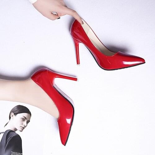 Hot Selling Women Shoes Pointed Toe Pumps Patent Leather Dress Red High Heels Boat Shoes Shadow Wedding Shoes Zapatos Mujer