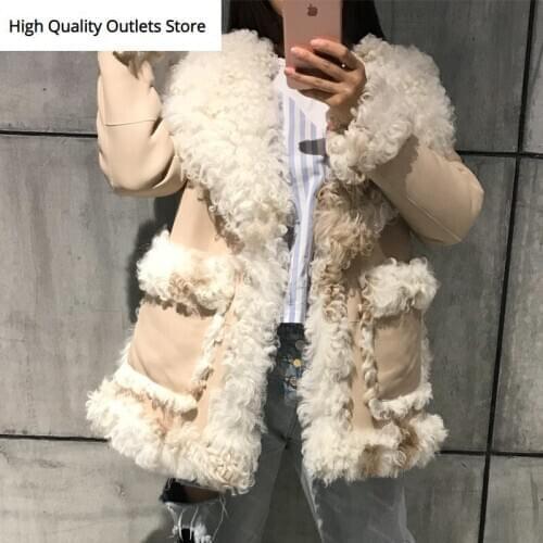 Ladies suede coat lambskin coat women shearling coat