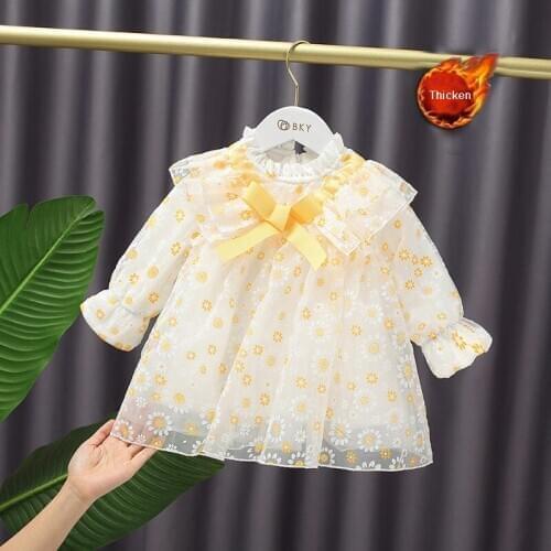 Baby Girls winter sweet and velvet with thick white gauze Dress cute doll dress flower princess dress Kids