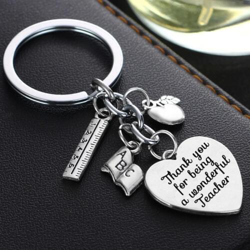 12PCs Thanks For Being Wonderful Teacher Keychain Apple Ruler Charm Thank You Gifts For Teacher Appreciation Gifts Key Chains