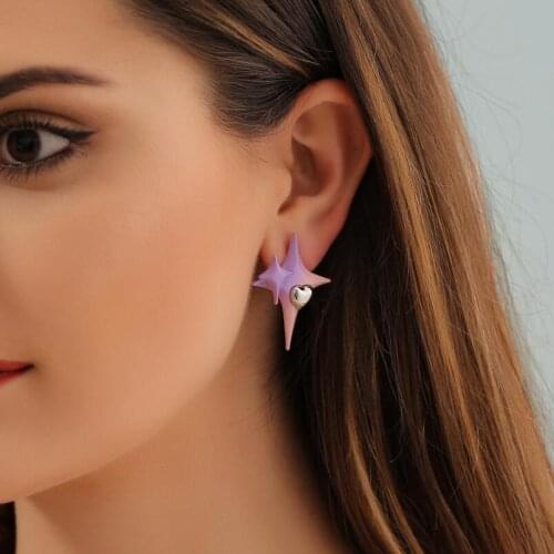 2021 ins High Quality 3D Cool Pink Purple Gradient Overlapping Star Heart Stud Earrings For Women Punk Hip Pop Jewelry Gifts