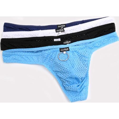 4PC/LOT Soft Mens G-Strings Thongs Sexy Cool Men Underwear Gay Metal Hoop Pouch Breathable G String Man Thong