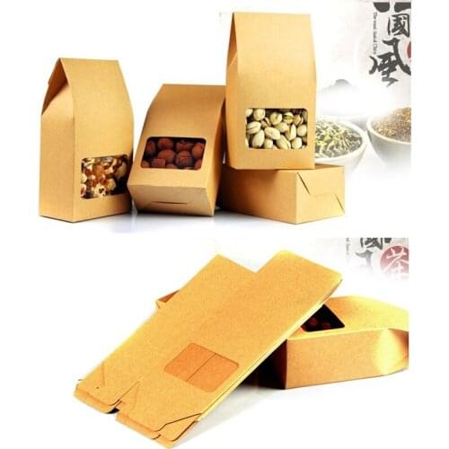 8*5*15.5cm Small kraft food/tea packaging box,coffee bean Baking dessert packaging paper bag,kraft paper pvc window box