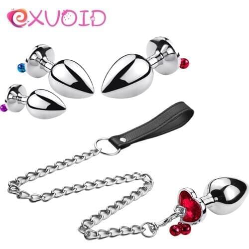 EXVOID Bell Anal Plug Sex Toys for Women Men Metal Prostate Massager Traction Chain Erotic Beads Butt Plug Crystal Jewelry Base