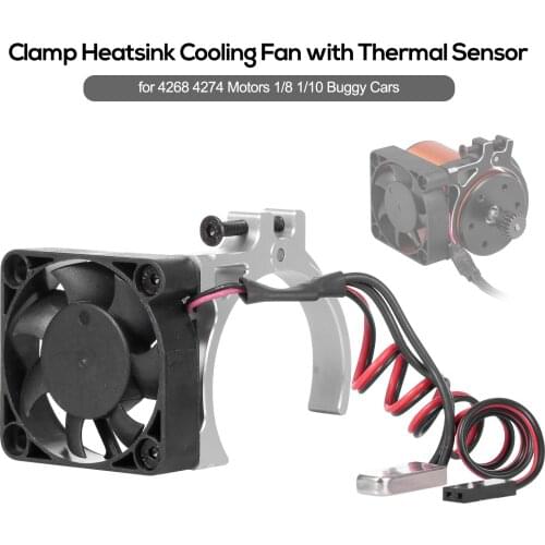 RC Car Motor Heatsink Cooling Fan with Thermal Sensor CNC Aluminum Alloy Clamp Heatsink for 4268 4274 Motors 1/8 1/10 RC Cars