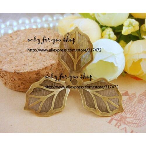 Free ship!! 45mm antique bronze three leaf copper mesh flower base metal pendant - filigree stamping spacer for jewelry making