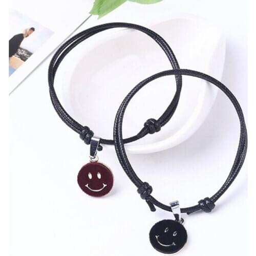 2Pcs/lot Couple Bracelet Smiling Face Charm Bracelets Handmade Jewelry Rope Bracelet Lovers Gifts for Girls Gifts New Arrival