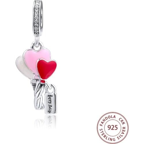 Fashion 925 Sterling Silver Heart Balloons Dangle Charms Fits Original Bracelet Women DIY Beads for Jewelry Making Kralen