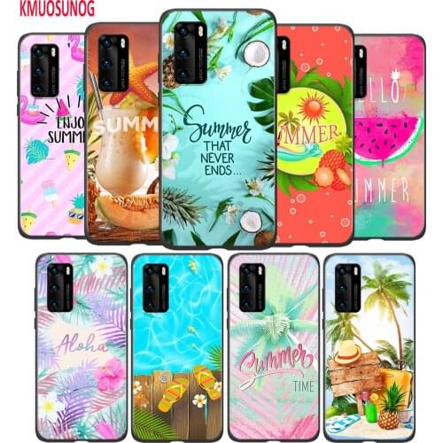 Black Silicone Cover Hello Summer Coconut For Huawei P40 P30 P20 Pro P10 P9 P8 Lite E Plus 2019 2017 Phone Case