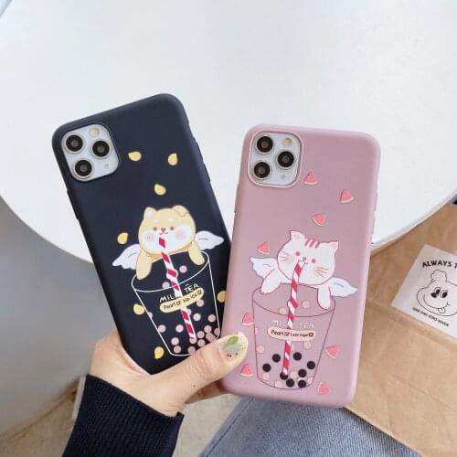 Milk tea Shiba Inu cat couple Case For iPhone 11 Pro Max case Cute Silicone cover For iPhone case XR X XS 6S 7 8 Plus 7Plus Case