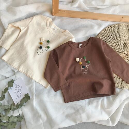 2018 Autumn Girls Cotton Long-sleeved T-shirt Children Princess Pom Pom Cactus T-shirt Baby Boys Lovely Shirts Tops Baby Tees