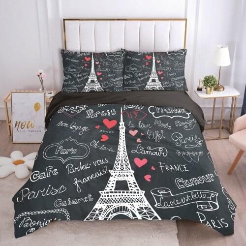 Eiffel Tower bedding set Queen King Full Double Duvet cover set pillow case Bed linens Quilt cover 240x260 200x200 Red heart