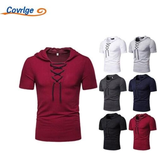 Covrlge Short-sleeved T-shirt Mens Sport Tether Breathable Mesh Comfortable Versatile Hooded Casual New Top MTS714