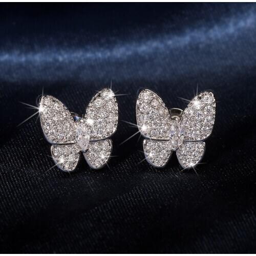 Inlaid Zircon Butterfly Silver Color Earrings Women Earrings Fashion Simple Engagement Earrings Gift For Girlfriends Birthday