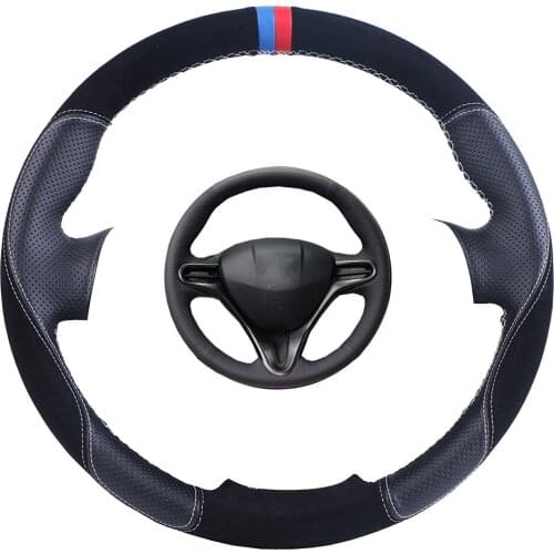 Custom Made Car Steering Wheel Cover Black For Honda Civic Old Civic 2006-2011 Suede Leather Auto Steering Wheel Braid