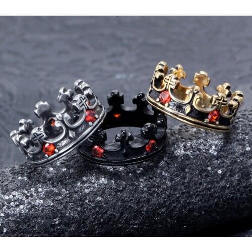 Stainless Steel Royal Crown Black Gold Rhinestone Man Rings Creativity Simple for Male Boyfriend Fashion Jewelry Gift Wholesale